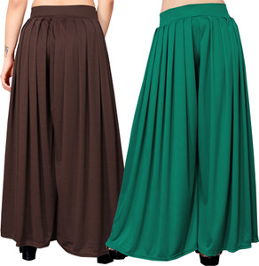 Anti Wrinkle Designer Flared Women Green Brown