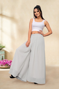 Anti Wrinkle Designer Flared Women Grey Trousers
