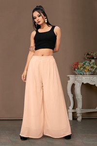 Anti Wrinkle Designer Flared Women Pink Trousers