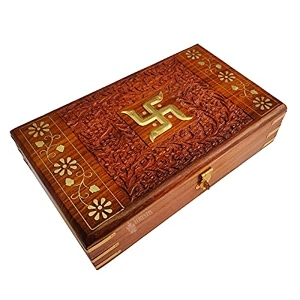 exquisitely hand brass-filled wooden om box for good luck jewellery box10x6art deco