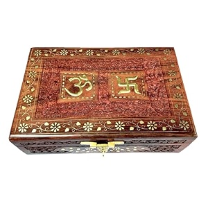 exquisitely hand brass-filled wooden om box for good luck jewellery box 15x10retro squares