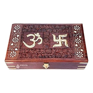 exquisitely hand brass-filled wooden om box for good luck jewellery box 10x6pious galaxy