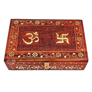 exquisitely hand brass-filled wooden om box for good luck jewellery box 12x8 inches retro