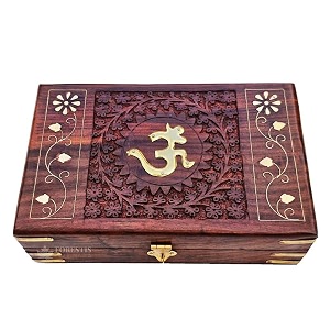 exquisitely hand brass-filled wooden om box for good luck jewellery box 6x4 inches crown