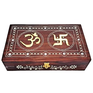 exquisitely hand brass-filled wooden om box for good luck jewellery box 6x4 inches crown