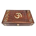 Exquisitely Hand Brass-Filled Wooden OM Box for Good Luck| Jewellery Box (6X4 Inches, Crown)