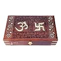 Exquisitely Hand Brass-Filled Wooden OM Box for Good Luck| Jewellery Box (10x6,Pious Galaxy)