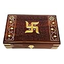 Exquisitely Hand Brass-Filled Wooden OM Box For Good Luck| Jewellery Box (8x5) Inches (Swastic Tomb)