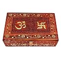 Exquisitely Hand Brass-Filled Wooden OM Box for Good Luck| Jewellery Box (12X8 Inches, Retro)