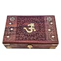 Exquisitely Hand Brass-Filled Wooden OM Box for Good Luck| Jewellery Box (6X4 Inches, Crown)