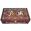 Exquisitely Hand Brass-Filled Wooden OM Box for Good Luck| Jewellery Box (6X4 Inches, Crown)