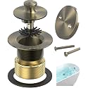 Antique Brass Bathtub Drain, Hair Catcher and 2-Hole Overflow Faceplate, 11.5/16 UNC, Lift and Turn Bathtub Drain Replacement, Tub Drain Stopper
