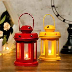 antique collection iron tealight holder set red yellow pack of 2
