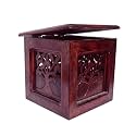 Natural Wooden Sitting Stool Flop Small Bedside Table Mango Wood Storage Box for Kitchen Bedroom Living Room Size (30 x 30 x 30cm) Reddish
