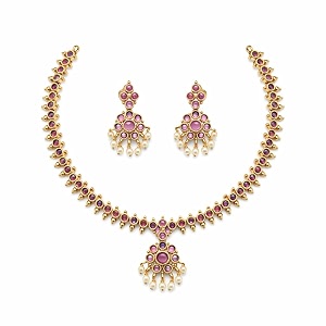 antique gold plated temple jewellery necklace set with earrings for women traditional indian bridal necklace set south indian choker haram style jewellery set ethnic wedding for women