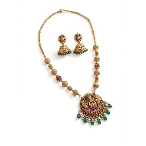 antique gold plated temple jewellery necklace set with earrings for women traditional indian bridal necklace set south indian choker haram style jewellery set ethnic wedding for women