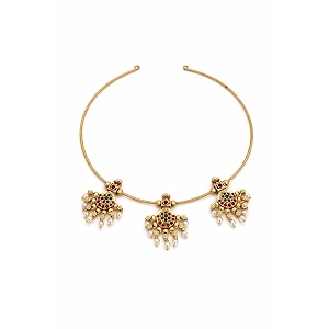 antique gold plated temple jewellery necklace set with earrings for women traditional indian bridal necklace set south indian choker haram style jewellery set ethnic wedding for women