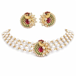 antique gold plated temple jewellery necklace set with earrings for women traditional indian bridal necklace set south indian choker haram style jewellery set ethnic wedding for women