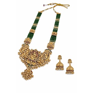 antique gold plated temple jewellery necklace set with earrings for women traditional indian bridal necklace set south indian choker haram style jewellery set ethnic wedding for women