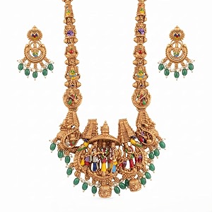 antique gold plated temple jewellery necklace set with earrings for women traditional indian bridal necklace set south indian choker haram style jewellery set ethnic wedding for women