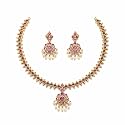 Antique Gold Plated Temple Jewellery Necklace Set with Earrings for Women, Traditional Indian Bridal Necklace Set, South Indian Choker Haram Style Jewellery Set, Ethnic Wedding for Women