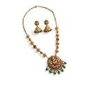 Antique Gold Plated Temple Jewellery Necklace Set with Earrings for Women, Traditional Indian Bridal Necklace Set, South Indian Choker Haram Style Jewellery Set, Ethnic Wedding for Women