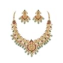 Antique Gold Plated Temple Jewellery Necklace Set with Earrings for Women, Traditional Indian Bridal Necklace Set, South Indian Choker Haram Style Jewellery Set, Ethnic Wedding for Women