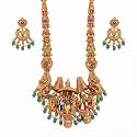 Antique Gold Plated Temple Jewellery Necklace Set with Earrings for Women, Traditional Indian Bridal Necklace Set, South Indian Choker Haram Style Jewellery Set, Ethnic Wedding for Women