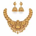 Antique Gold Plated Temple Jewellery Necklace Set with Earrings for Women, Traditional Indian Bridal Necklace Set, South Indian Choker Haram Style Jewellery Set, Ethnic Wedding for Women