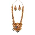 Antique Gold Plated Temple Jewellery Necklace Set with Earrings for Women, Traditional Indian Bridal Necklace Set, South Indian Choker Haram Style Jewellery Set, Ethnic Wedding for Women