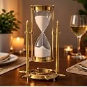 Antique Handmade Brass Sand Timer Gold Brass Finish Nautical Sand Timer with Wheel Compass Base for Gifted Home & Office Desk Decor (Time 4-5 min) Height 8 Inch