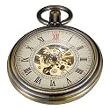 Uncovered Mens Mechanical Pocket Watch Roman Design Dial with Chain