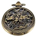 Bronze Retro Mechanical Pocket Watch Skeleton Roman Numerals Hollow Mechanical Pocket Watches with Box