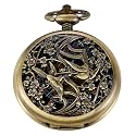 Bronze Retro Mechanical Pocket Watch Skeleton Roman Numerals Hollow Mechanical Pocket Watches with Box