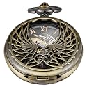 Bronze Retro Mechanical Pocket Watch Skeleton Roman Numerals Hollow Mechanical Pocket Watches with Box