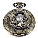 Bronze Retro Mechanical Pocket Watch Skeleton Roman Numerals Hollow Mechanical Pocket Watches with Box