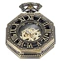 Bronze Retro Mechanical Pocket Watch Skeleton Roman Numerals Hollow Mechanical Pocket Watches with Box
