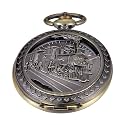Bronze Retro Mechanical Pocket Watch Skeleton Roman Numerals Hollow Mechanical Pocket Watches with Box