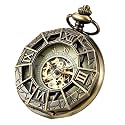 Fashion Skeleton Mechanical Pocket Watch, Antique Roman Numeral Dial Mechanical Pocket Watches for Men with Box