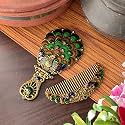 Antique Peacock Hand Mirror and Comb Set for Girls - Beautiful Handicraft Compact Mirror