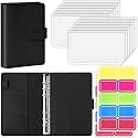 Antner A6 Budget Binder with Zipper Cash Envelopes for Money Organizer &amp; Budgeting, PU Leather Budget Planner Money Saving Binder with Cash Stuffing Envelopes &amp; Labels for Home Office Travel, Black