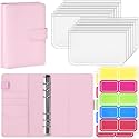 Antner A6 Budget Binder with Zipper Cash Envelopes for Money Organizer &amp; Budgeting, PU Leather Budget Planner Money Saving Binder with Cash Stuffing Envelopes &amp; Labels for Home Office Travel, Pink