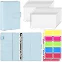 Antner A6 Budget Binder with Zipper Cash Envelopes for Money Organizer &amp; Budgeting, PU Budget Planner Money Saving Binder with Cash Stuffing Envelopes &amp; Labels for Home Office Travel, Mint Blue