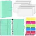 Antner A6 Budget Binder with Zipper Cash Envelopes for Money Organizer & Budgeting, PU Budget Planner Money Saving Binder with Cash Stuffing Envelopes & Labels for Home Office Travel, Light Green