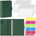 Antner A6 Budget Binder with Zipper Cash Envelopes for Money Organizer &amp; Budgeting, PU Budget Planner Money Saving Binder with Cash Stuffing Envelopes &amp; Labels for Home Office Travel, Dark Green