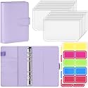 Antner A6 Budget Binder with Zipper Cash Envelopes for Money Organizer &amp; Budgeting, PU Leather Budget Planner Money Saving Binder with Cash Stuffing Envelopes &amp; Labels for Home Office Travel, Purple