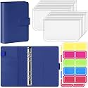 Antner A6 Budget Binder with Zipper Cash Envelopes for Money Organizer &amp; Budgeting, PU Budget Planner Money Saving Binder with Cash Stuffing Envelopes &amp; Labels for Home Office Travel, Navy Blue