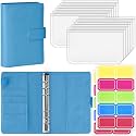 Antner A6 Budget Binder with Zipper Cash Envelopes for Money Organizer &amp; Budgeting, PU Leather Budget Planner Money Saving Binder with Cash Stuffing Envelopes &amp; Labels for Home Office Travel, Sky Blue