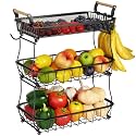 ANTOPY 3 Tier Fruit Basket with 2 Banana Hangers, Countertop Fruit Vegetable Basket Bowl for Kitchen Counter Metal Mesh Basket Fruits Stand Produce Holder Organizer for Onion Potato Bread Snack Veggie
