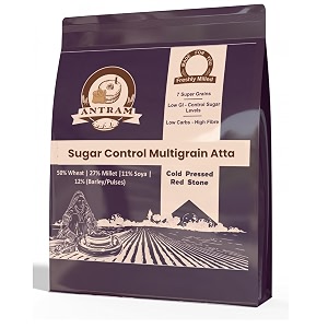 antram sugar control multigrain atta 50 wheat 27 millet 11 soya 12 barleypulses cold pressed 7 super grains low gi high fibre vedic chakki atta 5kg